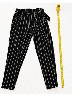 Eclipse Black & White Pinstripe Paperbag Waist Pants Size Small
